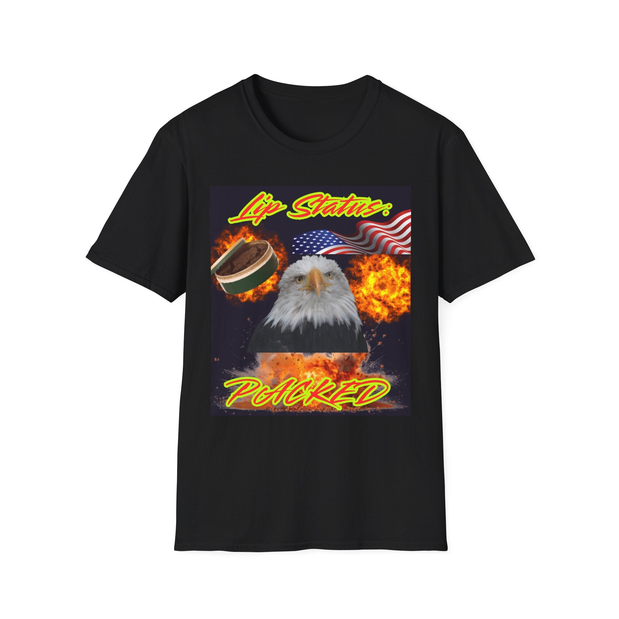 T-Shirt — "Lip Status: Packed" Bald Eagle American Flag Graphic
