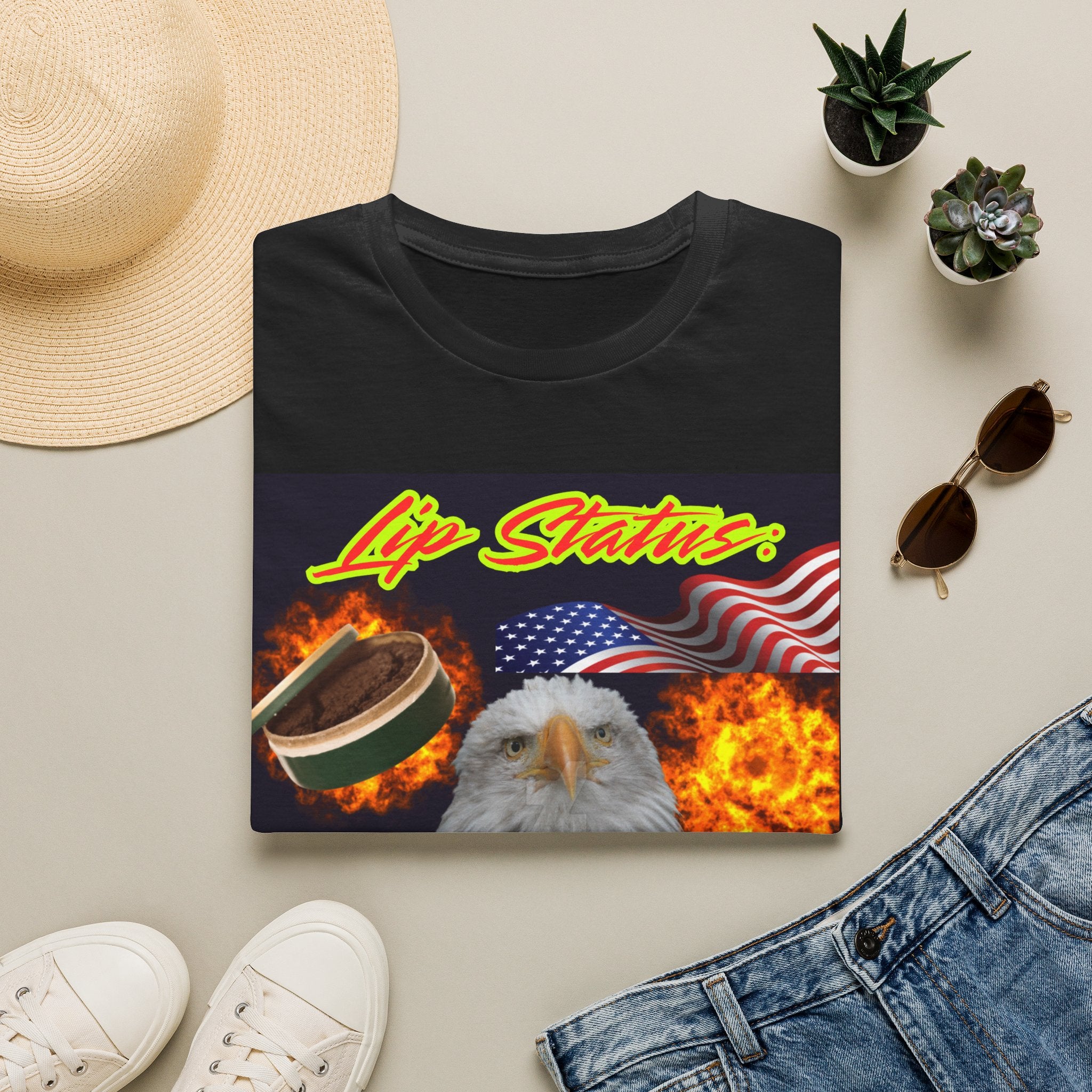 T-Shirt — "Lip Status: Packed" Bald Eagle American Flag Graphic