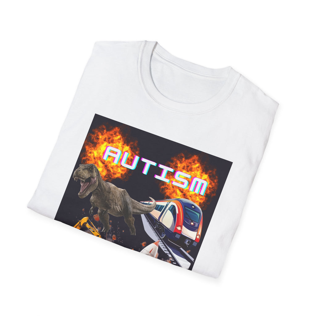 Autism Awareness T-Shirt — Dino & Train Retro Flame Design