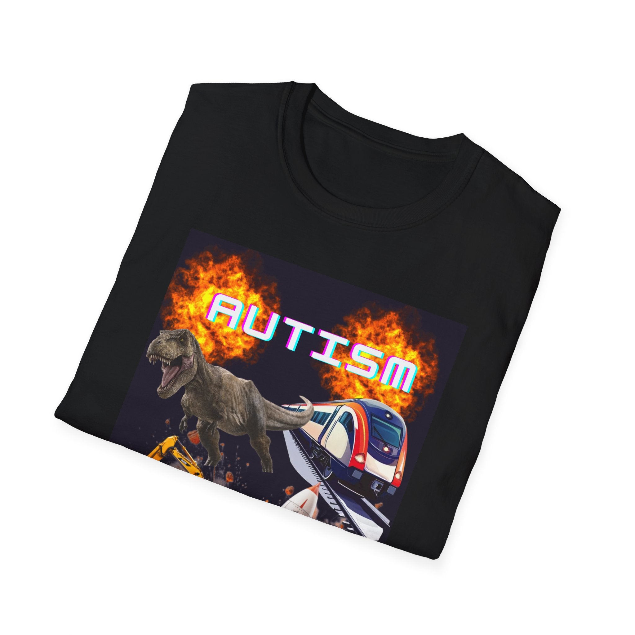 Autism Awareness T-Shirt — Dino & Train Retro Flame Design