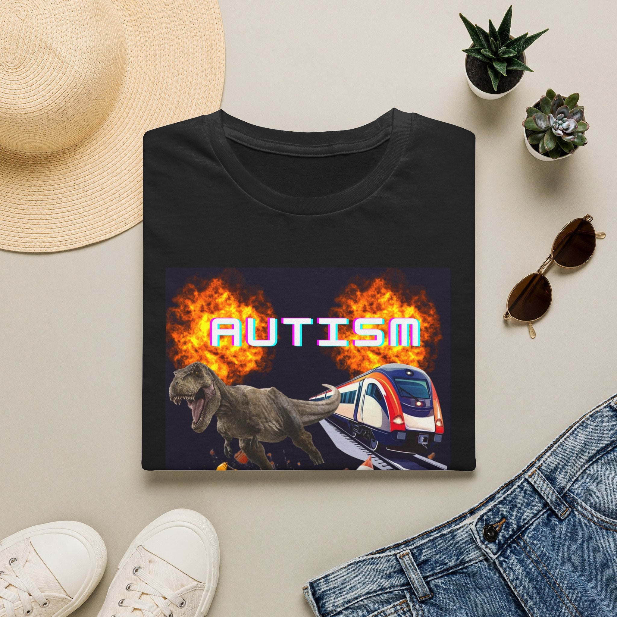 Autism Awareness T-Shirt — Dino & Train Retro Flame Design