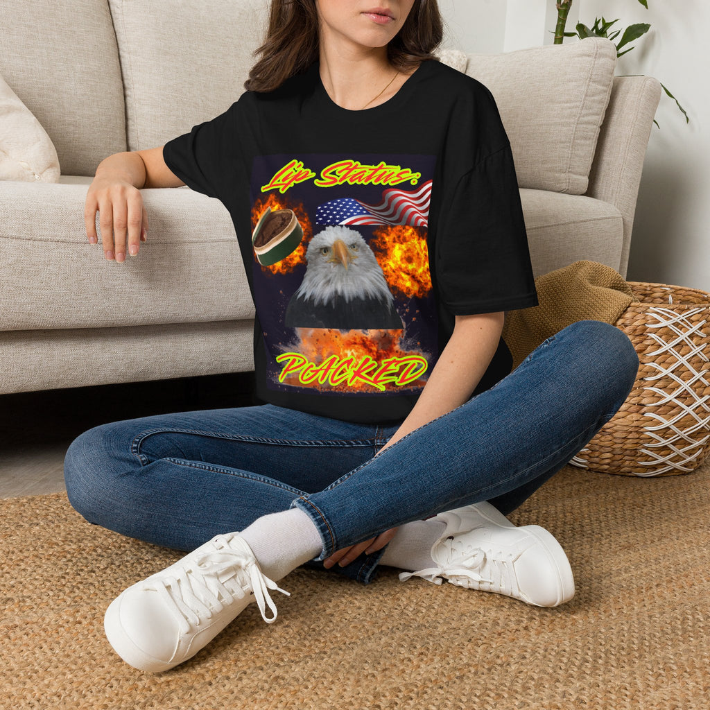 T-Shirt — "Lip Status: Packed" Bald Eagle American Flag Graphic